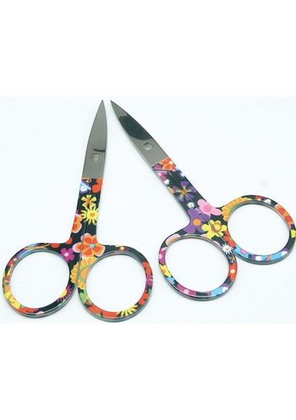 2 Adet Profesyonel Çiçek Desen Tırnak Makası Manikür Çivi Kaş Burun Kirpik Tırnak Makası Kavisli Makyaj Araçları, Geniş (Yurt Dışından)