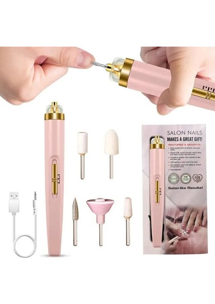 Pembe Mini USB Elektrikli Tırnak Öğütücü Matkap 5 In 1 Tırnak Parlatma Makinesi Tırnak Törpüsü Işık ile Taşınabilir Mini Elektrikli Manikür Sanat (Yurt Dışından)
