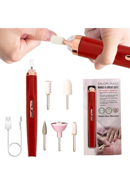 Kırmızı Mini USB Elektrikli Tırnak Öğütücü Matkap 5 In 1 Tırnak Parlatma Makinesi Tırnak Törpüsü Işık ile Taşınabilir Mini Elektrikli Manikür Sanat (Yurt Dışından)