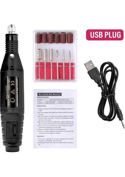Usb-Siyah B Halaıman Elektrikli Tırnak Zımpara Tırnak Matkap Makinesi Öğütücü Tırnak Kaldırma Peeling Parlatma Aracı Pedikür Makinesi Adaptörü (Yurt Dışından)