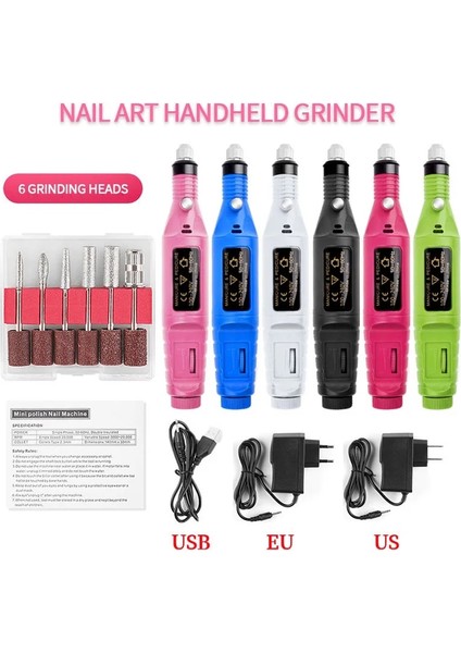 Kırmızı Set3 USB Lınmanda Taşınabilir Renkli Tırnak Matkap Makinesi Elektrikli Manikür Freze Seti Profesyonel Manikür Aracı Tırnak Aksesuarları (Yurt Dışından)