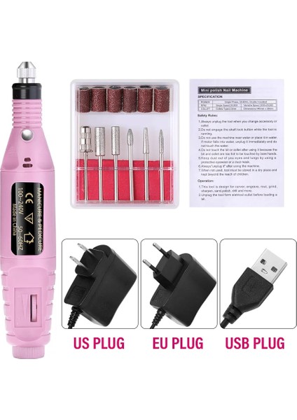 Kırmızı Set3 USB Lınmanda Taşınabilir Renkli Tırnak Matkap Makinesi Elektrikli Manikür Freze Seti Profesyonel Manikür Aracı Tırnak Aksesuarları (Yurt Dışından)