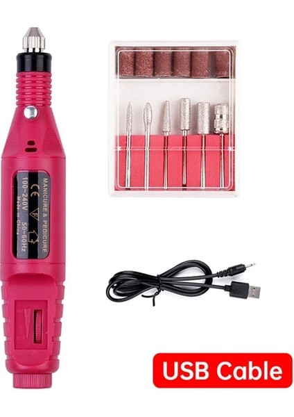 Kırmızı USB Kablosu Profesyonel Elektrikli Tırnak Matkap Makinesi Manikür Değirmen Kesiciler Manikür Seti Pedikür Tırnak Dosya Tırnak Ekipmanları Araçları Setleri (Yurt Dışından)