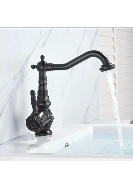 Siyah Lavabo Bataryası Rustik Banyo Musluğu Vintage Rustik Tasarım Lavabo Bataryası