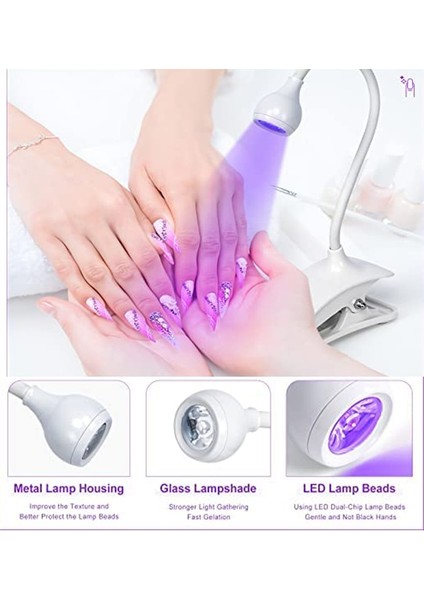 Gümüş 395 Nm Uv LED Işık Armatürleri, Uv Jel Tırnak Kürleme Için Deveboynu ve Kelepçe ile Jel Tırnak Için Ultraviyole Uv Masa Tırnak Lambası, #1 (Yurt Dışından) indirimleri