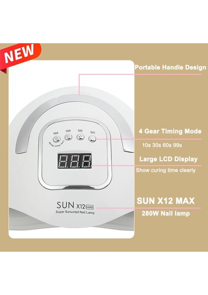 SUNX10 Max Abd Sun X12MAX LED Uv Lamba Tırnak Kurutucu 66 LED Profesyonel Kurutma Jel Lehçe 10/30/60/99S Zamanlayıcı Otomatik Sensör Tırnak Sanat Makinesi (Yurt Dışından)
