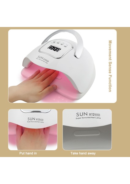 SUNX10 Max Abd Sun X12MAX LED Uv Lamba Tırnak Kurutucu 66 LED Profesyonel Kurutma Jel Lehçe 10/30/60/99S Zamanlayıcı Otomatik Sensör Tırnak Sanat Makinesi (Yurt Dışından)