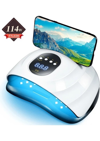D9 Ab Tak Uv LED Tırnak Lambası Telefon Tutucu ile Profesyonel Tırnak Jeli Cila Kurutma Makinesi Kür Lambası 4 Zamanlayıcı Ayarı Otomatik Sensör 57 Boncuk (Yurt Dışından)