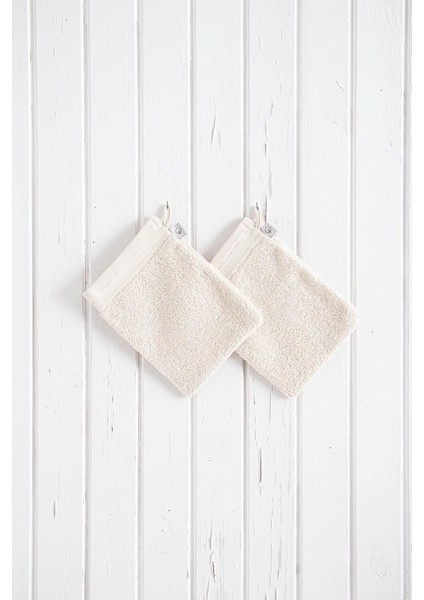 Havlu Banyo Kesesi %100 Pamuk Bukle 2'li Set Kapama Bordürlü Krem 15x20 Cm