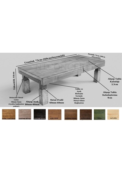 Ntconcept Doi Ahşap Ayak Masif Ahşap Sehpa