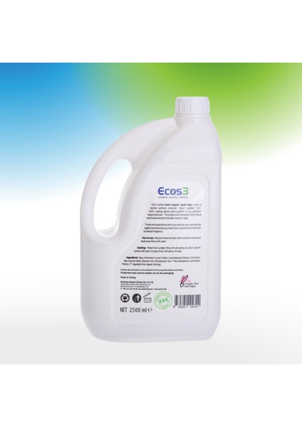 Sıvı Sabun, Organik & Vegan Sertifikalı, Ekolojik, Hipoalerjenik, Aloe Vera, 2500ml