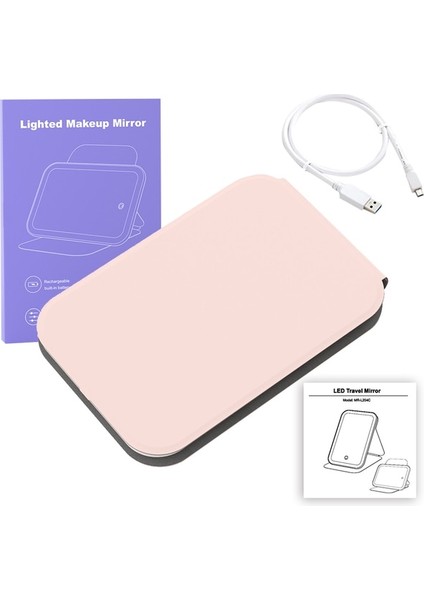 Kobi Pembe USB LED Makyaj Aynaları Işıklı Pembe 360 Taşınabilir Katlanabilir Akıllı Seyahat Yüz Makyaj Masa Aynası Kozmetik Vanity Miroir (Yurt Dışından)