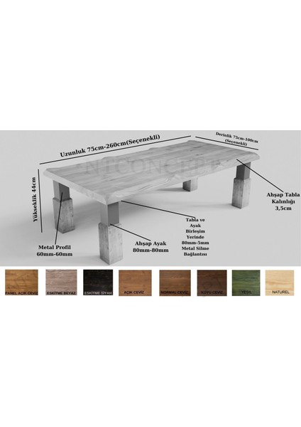 Ntconcept Sui Ahşap Ayak Masif Ahşap Sehpa