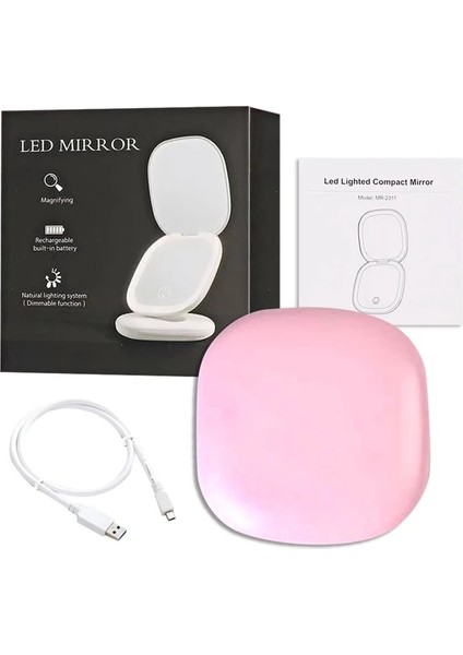 Tek Lamba P Işıklı LED Makyaj Aynası 5x Büyütmeli Mini Kompakt Küçük Cep Taşınabilir Seyahat Pembe Siyah Katlanabilir Kozmetik Makyaj Aynaları (Yurt Dışından)