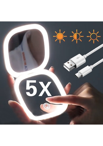 Tek Lamba P Işıklı LED Makyaj Aynası 5x Büyütmeli Mini Kompakt Küçük Cep Taşınabilir Seyahat Pembe Siyah Katlanabilir Kozmetik Makyaj Aynaları (Yurt Dışından) modelleri
