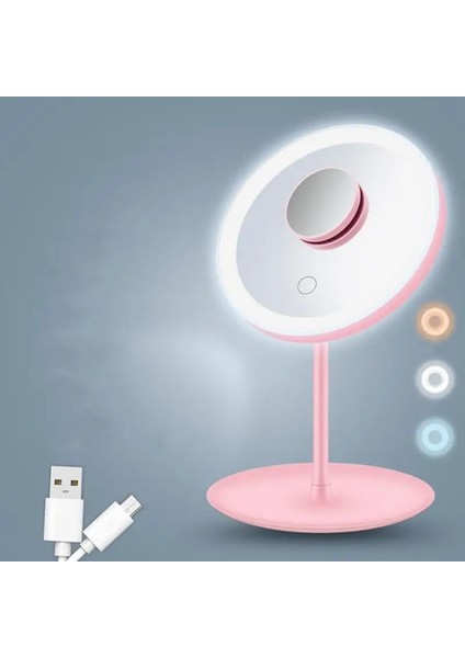 Pembe Işıklı Makyaj Aynası Işıklı Vanity LED Ayna 3 Renk Kısılabilir USB Şarj Edilebilir LED Makyaj Aynası Kadınlar Için Dokunmatik Ekran ile (Yurt Dışından) indirimleri