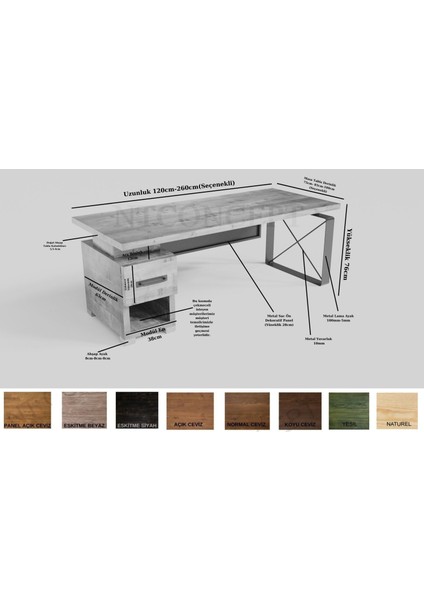 Kena Masif Ağaç Ofis Masası - Ebat Seçenekli modelleri