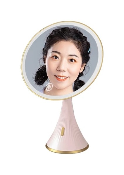 Pembe Yuvarlak Ayna Konik Tabanlı LED Makyaj Aynası 3 Renkli Işık Ayarlanabilir Parlaklık Makyaj Aynası (Yurt Dışından)