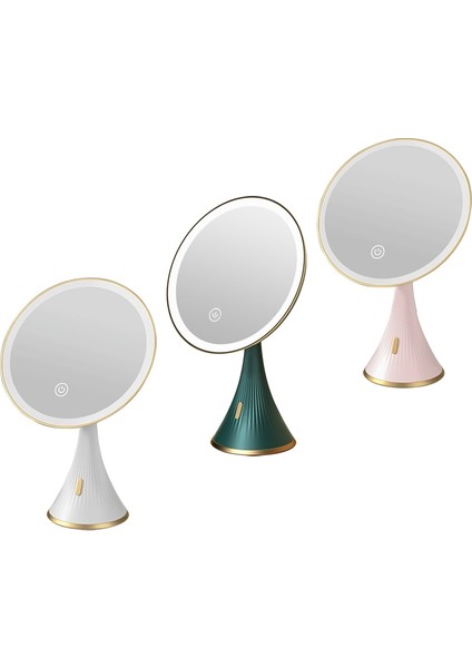 Pembe Yuvarlak Ayna Konik Tabanlı LED Makyaj Aynası 3 Renkli Işık Ayarlanabilir Parlaklık Makyaj Aynası (Yurt Dışından) modelleri