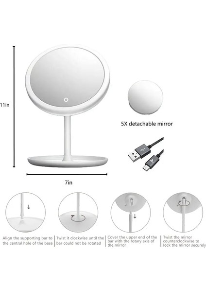 3light 5x Beyaz 3light 5x LED Makyaj Aynası Işıklı Lambalı Depolama Masaüstü Dönen Kozmetik Ayna Işık Ayarlanabilir USB Makyaj Aynası (Yurt Dışından) fiyatları