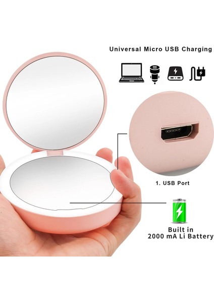 Beyaz LED Makyaj Kozmetik Ayna Işıklı Seyahat Makyaj Aynası 1x/5x Büyütme Gün Işığı LED Katlanır Ayna USB Ücretli Makyaj (Yurt Dışından) modelleri