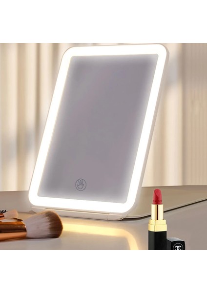 PINK-10X Büyüteç USB Şarj Katlanır Makyaj Aynası 10X Büyüteç Dokunmatik Ekran Giyinme Kozmetik Cam LED Işık Yatak Odası Güzellik Vanity Masa Aracı (Yurt Dışından)