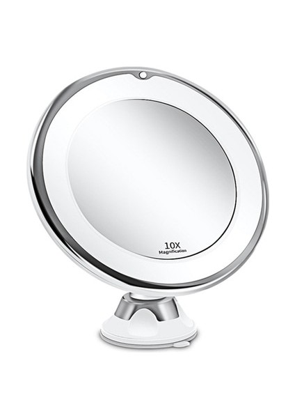 Gümüş LED 10X Büyüteç Ayna Arkadan Aydınlatmalı Kozmetik Yuvarlak Makyaj Vanity Banyo Yatak Odası Masa Makyaj Banyo Makyaj Droppshipping (Yurt Dışından)