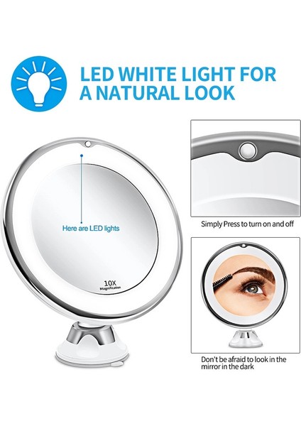 Gümüş LED 10X Büyüteç Ayna Arkadan Aydınlatmalı Kozmetik Yuvarlak Makyaj Vanity Banyo Yatak Odası Masa Makyaj Banyo Makyaj Droppshipping (Yurt Dışından) fiyatları