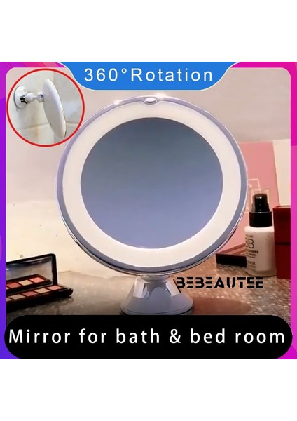 Gümüş LED 10X Büyüteç Ayna Arkadan Aydınlatmalı Kozmetik Yuvarlak Makyaj Vanity Banyo Yatak Odası Masa Makyaj Banyo Makyaj Droppshipping (Yurt Dışından) fırsatları