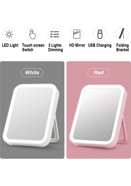 Beyaz Taşınabilir 8.5 Inç Hd Dokunmatik Ekran Makyaj Aynası USB Şarj Edilebilir 3 Renk LED Işık Kademesiz Karartma Giyinme Kozmetik Ayna (Yurt Dışından)