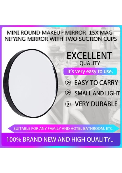 15X Büyütme Taşınabilir Vanity Mini Cep Yuvarlak Makyaj Aynaları 5x 10X 15X Iki Vantuzlu Büyüteç Ayna Kompakt Kozmetik Ayna Aracı (Yurt Dışından)