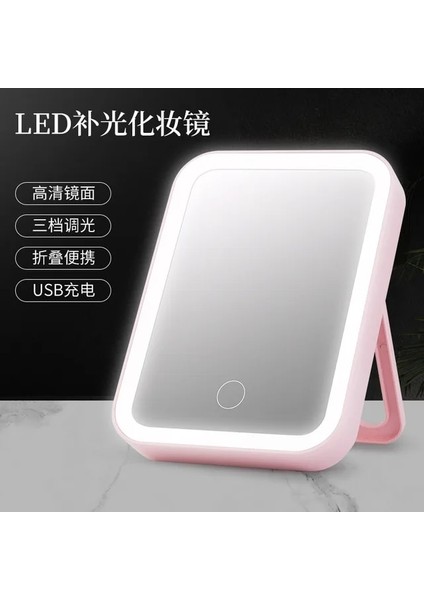 Üç Renkli Pembe LED Makyaj Aynası Dokunmatik Ekran 3 Işık Taşınabilir Ayakta Katlanır Vanity Ayna Büyüteç Kompakt Kozmetik Ayna (Yurt Dışından)