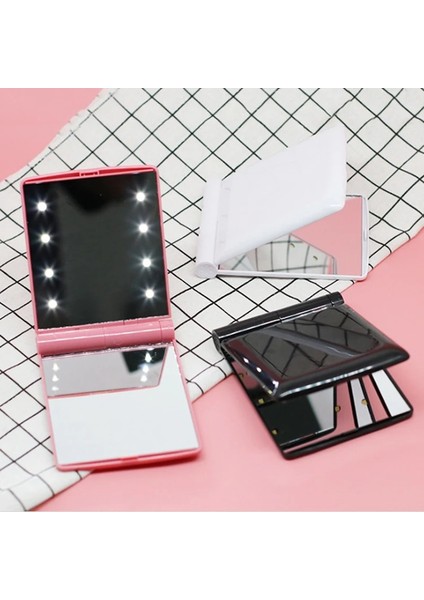 Pembe 8 LED Işık Makyaj Masası Aynası Katlanabilir Makyaj Aynası Çift Taraflı Kozmetik Ayna El Tutma Cep Makyaj Aynası Işık Güzellik Aynası (Yurt Dışından) fiyatları