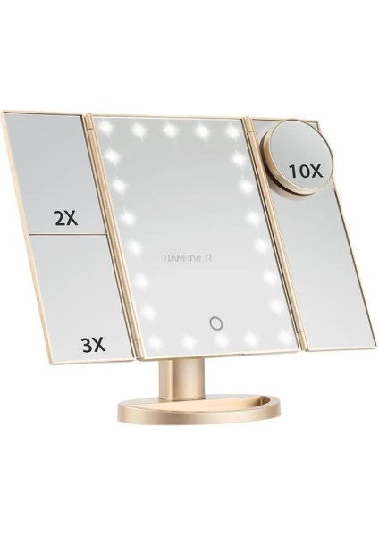 Altın 22 Işık Makyaj Aynası Masa Masaüstü Makyaj LED Dokunmatik Ekran 1X/2X/3X/10X Büyüteç Aynalar Van Yüksek Çözünürlüklü Kozmetik Ayna (Yurt Dışından) fiyatları