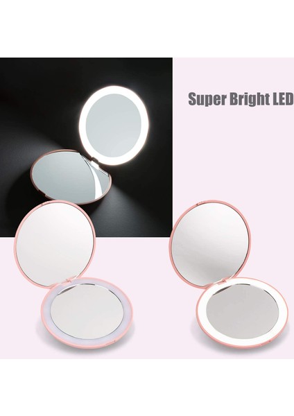 Beyaz LED Seyahat Makyaj Aynası, 3.5 Inç Işıklı Kompakt Ayna, 3x Büyütme, Elde Taşınabilir, Çift Taraflı, Cep Için Taşınabilir Katlanır Ayna (Yurt Dışından) modelleri