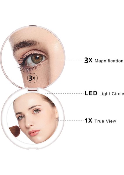 Beyaz LED Seyahat Makyaj Aynası, 3.5 Inç Işıklı Kompakt Ayna, 3x Büyütme, Elde Taşınabilir, Çift Taraflı, Cep Için Taşınabilir Katlanır Ayna (Yurt Dışından) indirimleri