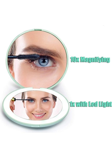 Siyah LED Seyahat Makyaj Aynası, 9cm Işıklı Kompakt Ayna, 10X Büyütme, El Tipi, Çift Taraflı, Portatif Katlanır Ayna (Yurt Dışından) modelleri