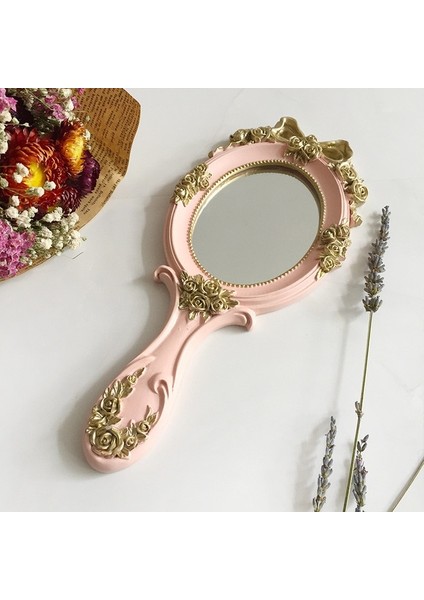 Pembe 1 Adet Dikdörtgen El Tutma Kozmetik Ayna Saplı Makyaj Aynası Sevimli Yaratıcı Ahşap Vintage El Aynaları Makyaj Makyaj Masası Aynası (Yurt Dışından)