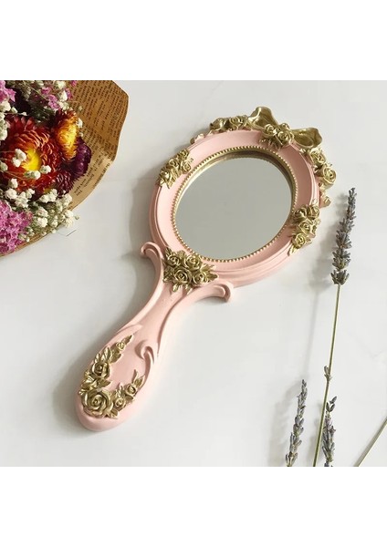 Pembe 1 Adet Dikdörtgen El Tutma Kozmetik Ayna Saplı Makyaj Aynası Sevimli Yaratıcı Ahşap Vintage El Aynaları Makyaj Makyaj Masası Aynası (Yurt Dışından) fırsatları