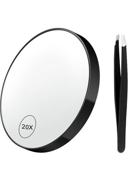 Siyah 20X Distorsiyonsuz Ayna Yuvarlak Küçük Makyaj Tıraş Aynası Seti 20/10X Vantuzlu Cımbız ile Büyüteç Ayna Banyo Için (Yurt Dışından)