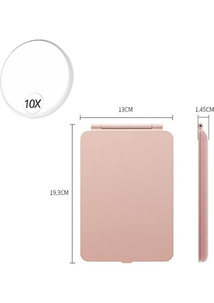 Pembe ve 10X Ayna Büyütmeli Katlanabilir Makyaj Aynası Mini Ayna Dokunmatik Ekran Işığı Makyaj Aynası Modları USB Şarj Edilebilir Katlanır LED Ayna (Yurt Dışından)