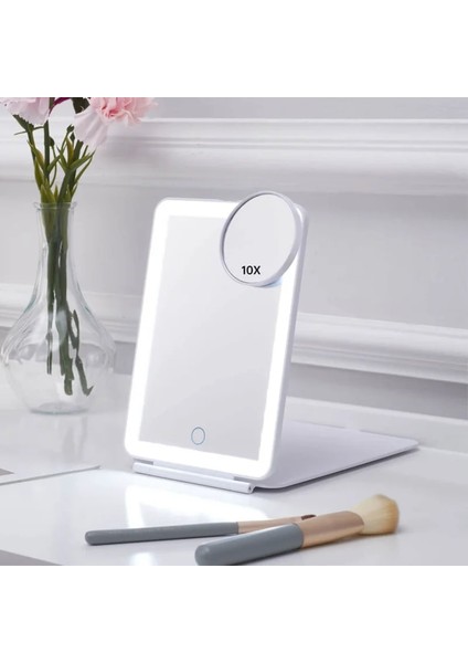 Pembe ve 10X Ayna Büyütmeli Katlanabilir Makyaj Aynası Mini Ayna Dokunmatik Ekran Işığı Makyaj Aynası Modları USB Şarj Edilebilir Katlanır LED Ayna (Yurt Dışından) fiyatları
