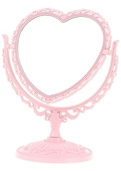 Pembe Kalp Şeklinde Makyaj Aynası Vintage Avrupa Tarzı Akrilik Tek Taraflı Makyaj Aynası 360 Derece Döner Masaüstü Makyaj Araçları (Yurt Dışından)