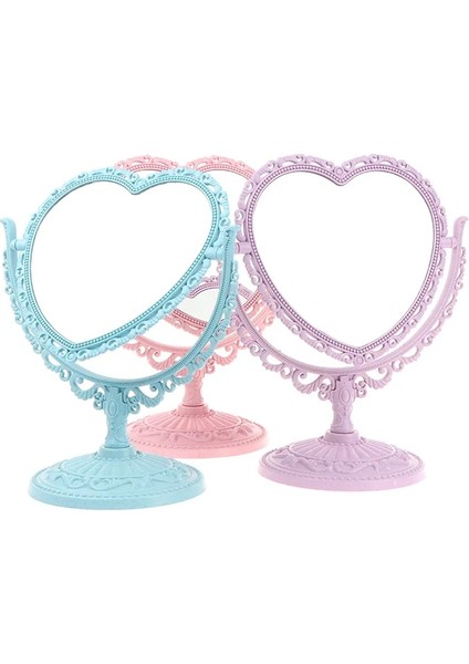 Pembe Kalp Şeklinde Makyaj Aynası Vintage Avrupa Tarzı Akrilik Tek Taraflı Makyaj Aynası 360 Derece Döner Masaüstü Makyaj Araçları (Yurt Dışından) fiyatları