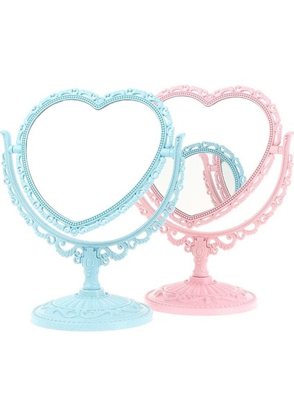 Pembe Kalp Şeklinde Makyaj Aynası Vintage Avrupa Tarzı Akrilik Tek Taraflı Makyaj Aynası 360 Derece Döner Masaüstü Makyaj Araçları (Yurt Dışından) modelleri