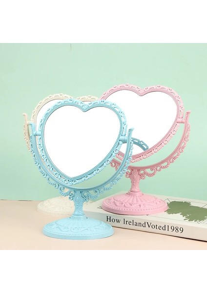 Pembe Kalp Şeklinde Makyaj Aynası Vintage Avrupa Tarzı Akrilik Tek Taraflı Makyaj Aynası 360 Derece Döner Masaüstü Makyaj Araçları (Yurt Dışından) indirimleri