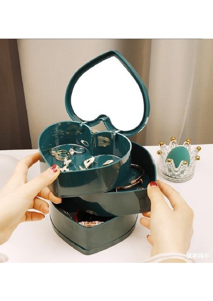 Yeşil Kalp Şeklinde Mücevher Kutusu Pembe Kız Kalp Takı Saklama Kutusu Masaüstü Öğrenci Yurdu Aşk Üç Katlı Makyaj Organizatör Kutusu (Yurt Dışından) modelleri