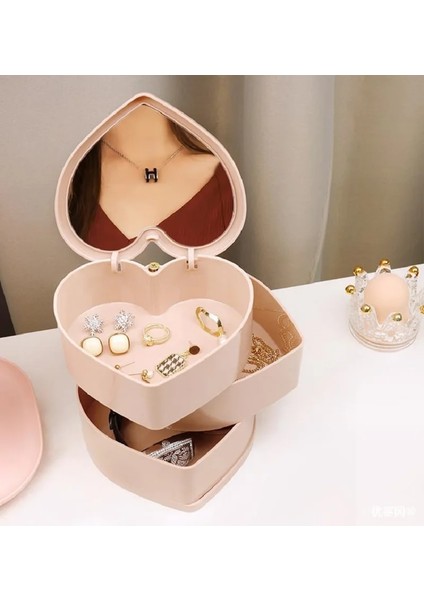 Yeşil Kalp Şeklinde Mücevher Kutusu Pembe Kız Kalp Takı Saklama Kutusu Masaüstü Öğrenci Yurdu Aşk Üç Katlı Makyaj Organizatör Kutusu (Yurt Dışından) indirimleri