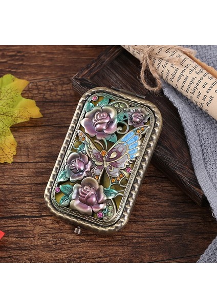 1 2-Yüz Katlanmış Cep Aynası Vintage Hollow-Out Oyma Taklidi Ayna Hediye Kutusu ile Taşınabilir Makyaj Aynası (Yurt Dışından) fırsatları