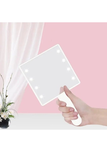Beyaz 01 Makyaj Aynası LED Işık ile 8x LED Boncuklu El Küçük Kare Kozmetik Ayna Hediye Kadın Için Taşınabilir Kompakt Seyahat Için (Yurt Dışından)